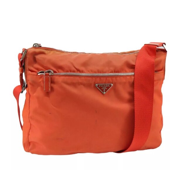 PRADA Shoulder Bag Nylon Orange Silver Auth - Picture 1 of 15
